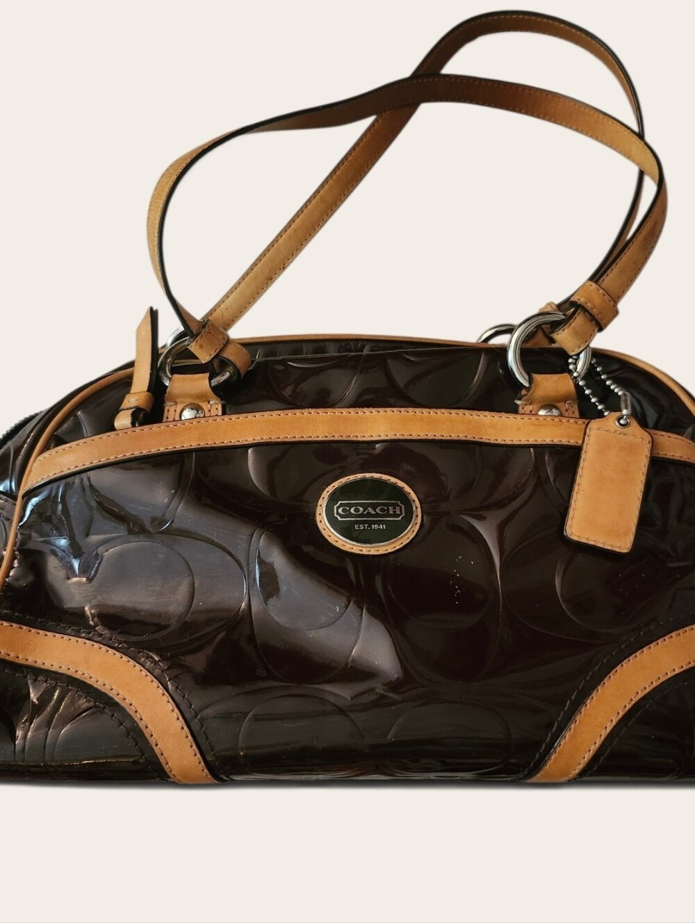 Coach Peyton Signature Embossed Satchel Brown with Tan Trim